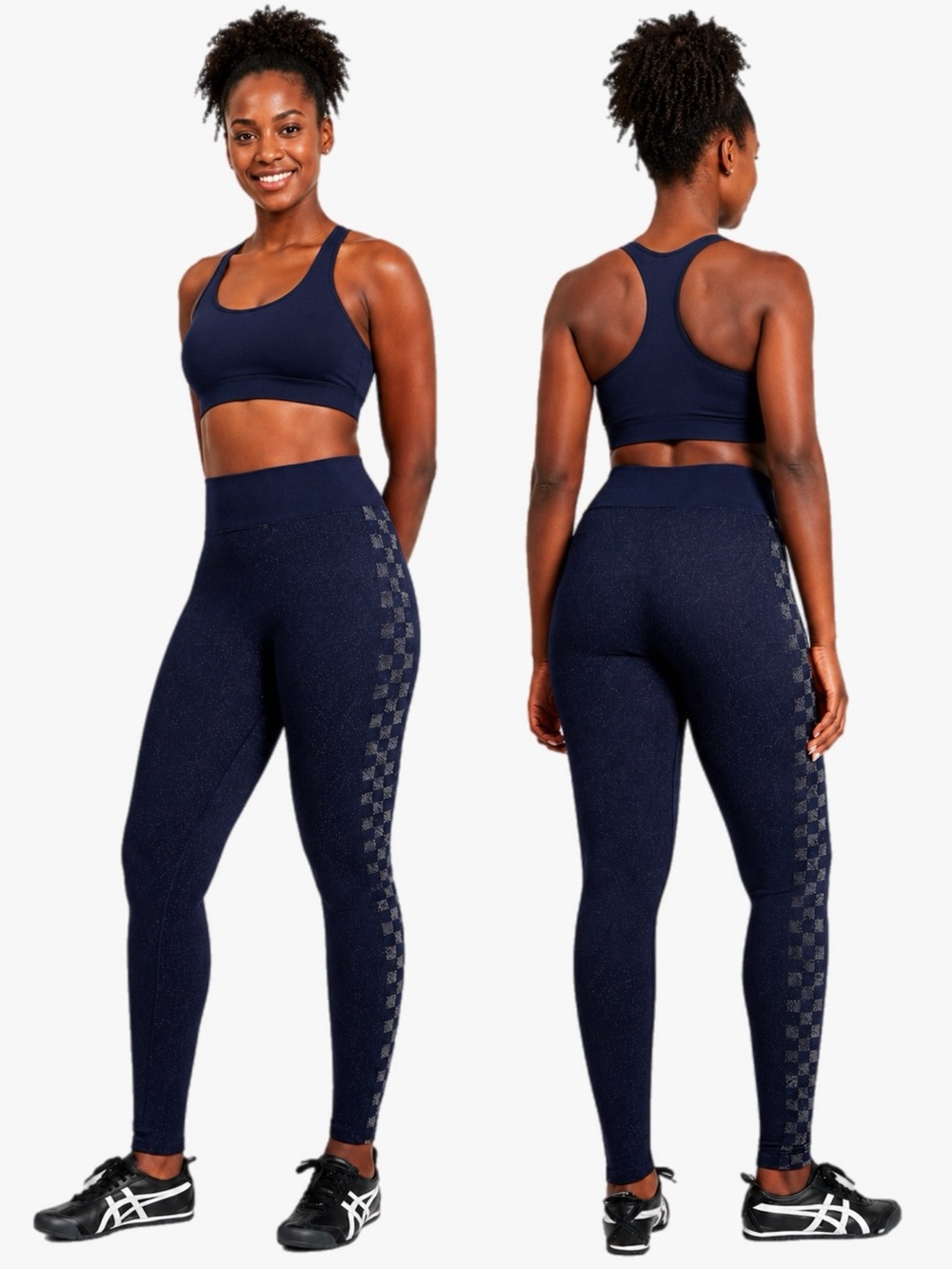 VS PINK Active Navy High-Waist Leggings with Side Checker Accent Women’s Size XL